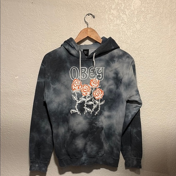 Obey Black and Gray Tie-Dye Hoodie Sweatshirt GUC - Picture 1 of 2